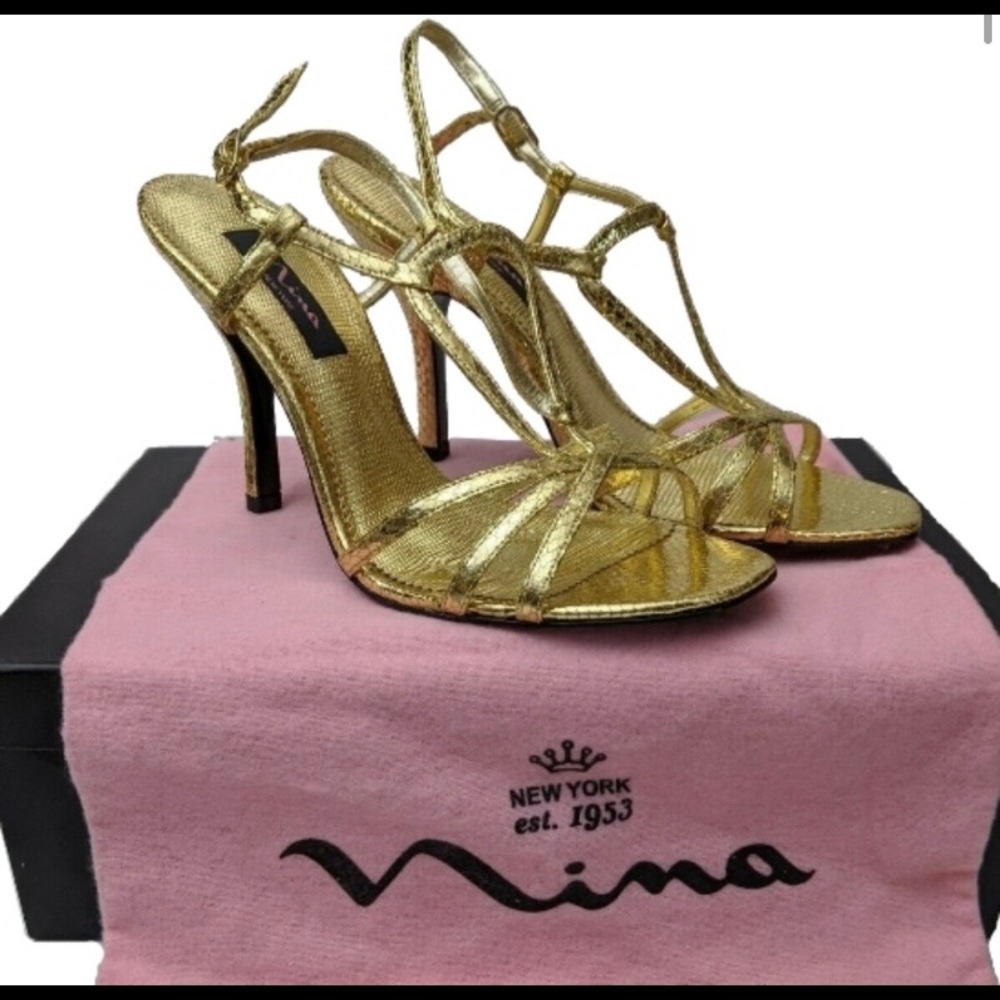 Nina Ulphia Gold Strappy Heels